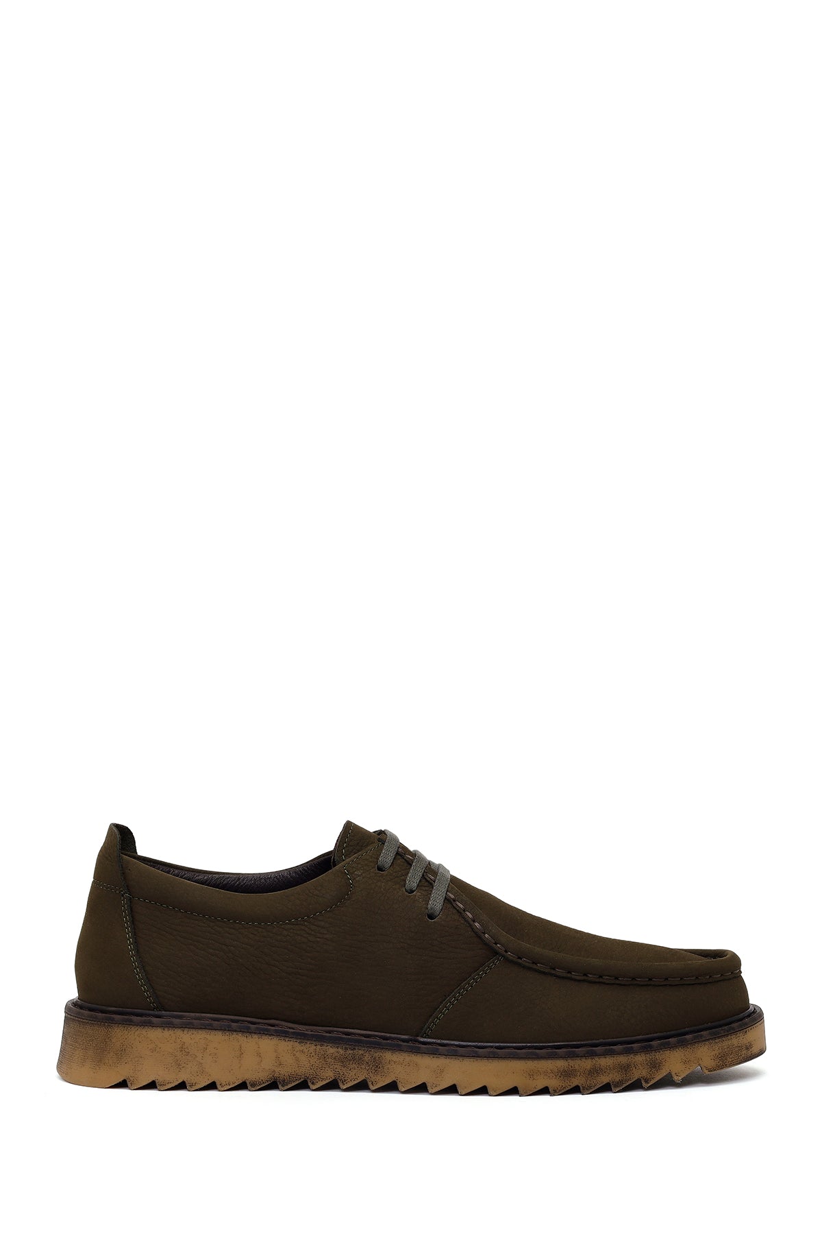 Male Khaki Lace-up Nubuck Leather Casual Shoes WM822005DN | Derimod