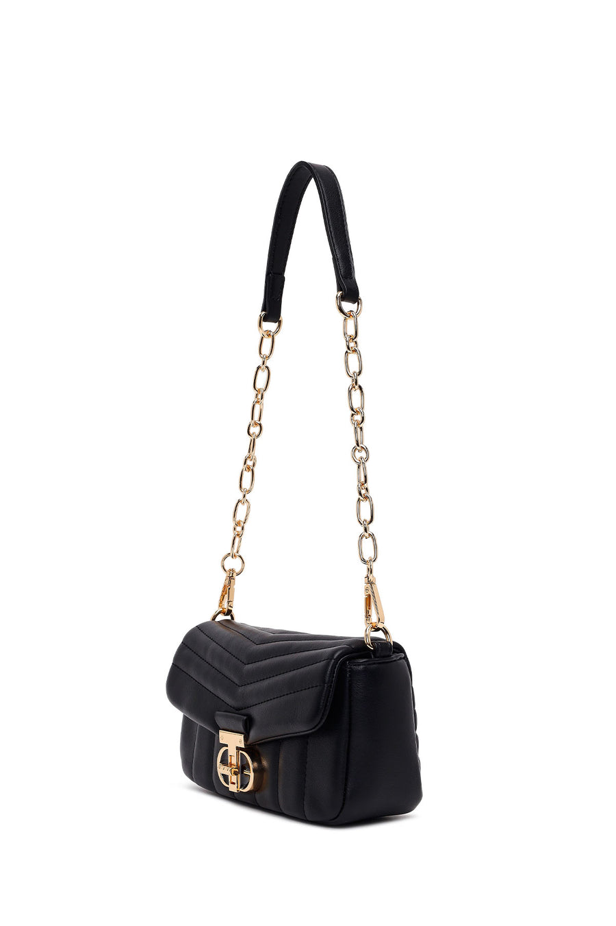 Woman Black Long-Strap Quilted Mini Crossbody Bag