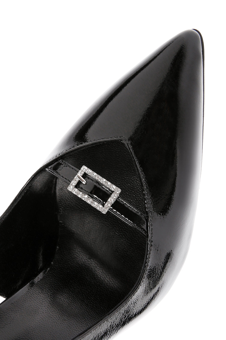 Women's Black Ankle Strap Open Back Thin Heeled Patent Leather Shoes