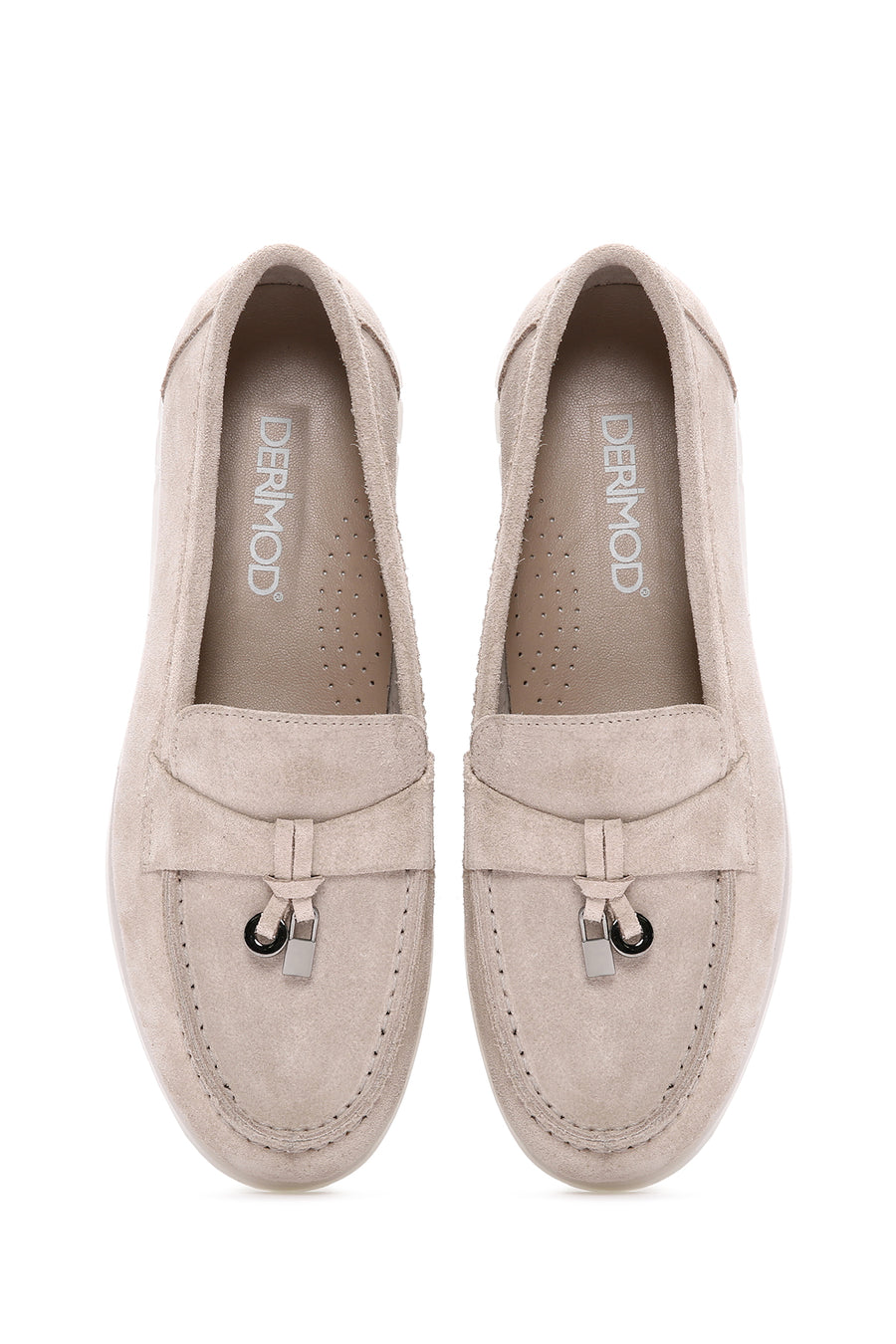 Kadın Bej Tokalı Süet Deri Comfort Loafer
