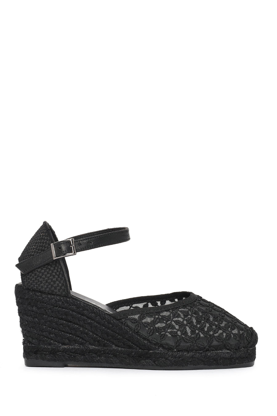 Women's Black Ankle Buckle Platform Espadrilles 26PFD20636F | Derimod