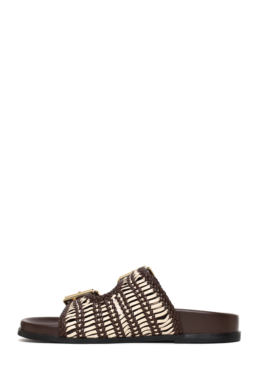 Woman Brown Double Buckle Braided Slippers