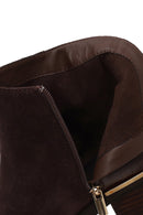 Woman Brown Zip Closure Crocodile Pattern Chunky Heeled Suede Boots | Derimod
