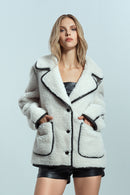 Valley Women's Beige Double Breasted Teddy Coat | Derimod