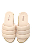 Women's Beige Leather Thick Soled Slippers | Derimod