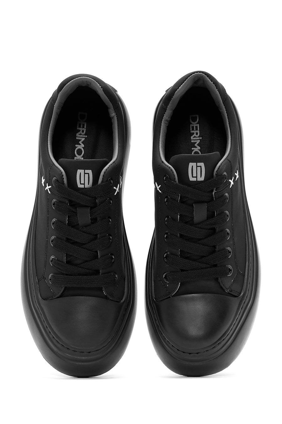 Erkek Siyah Bağcıklı Deri Sneaker