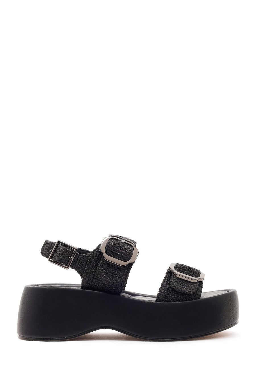 Women's Black Double Buckle Thick-Soled Braided Sandals 26SFE46516F | Derimod