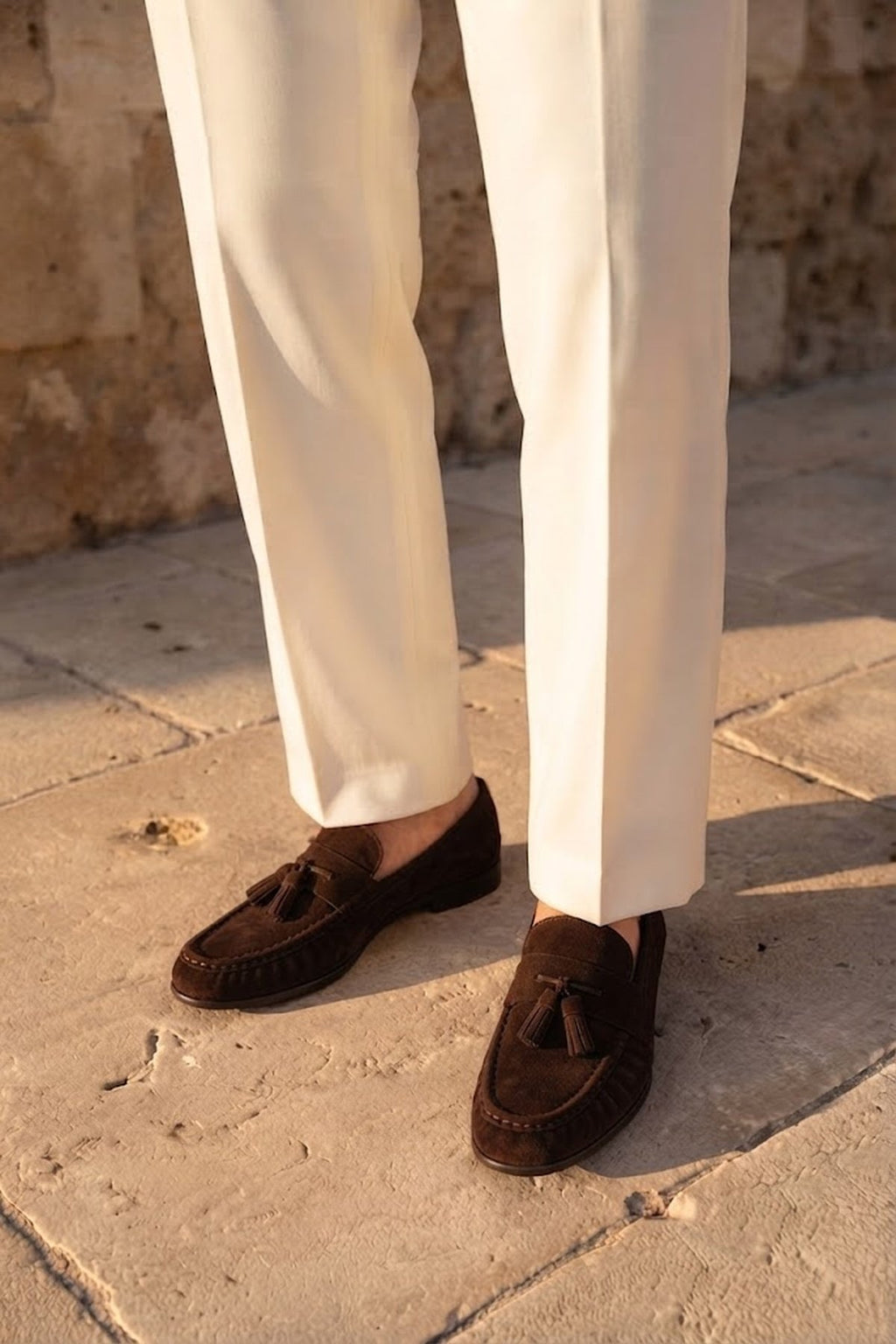 Erkek Kahverengi Püsküllü Süet Deri Casual Loafer