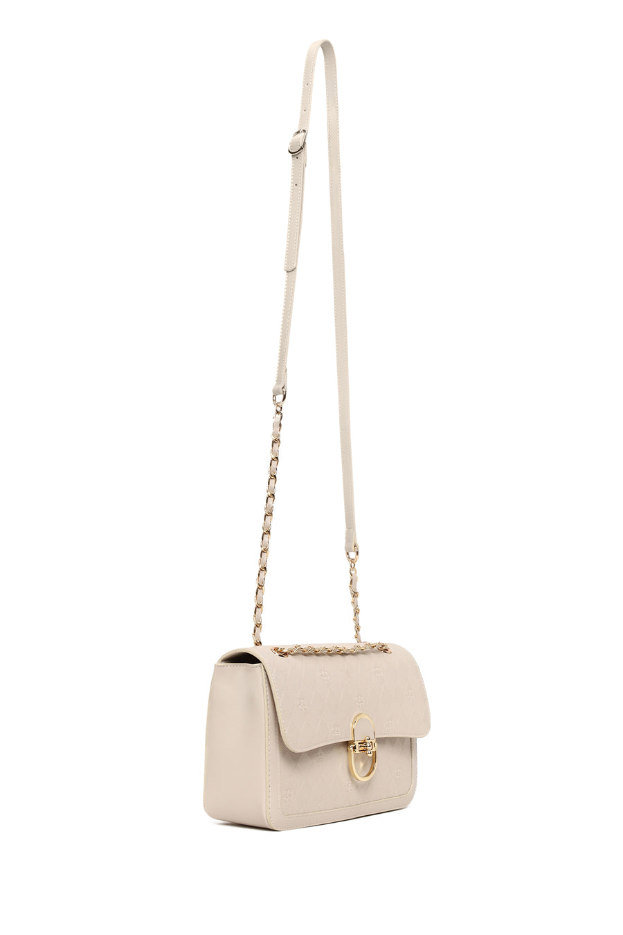 Woman Cream Chain Strap Printed Crossbody Bag