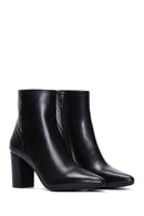 Women's Black Heeled Zippered Casual Leather Boots | Derimod