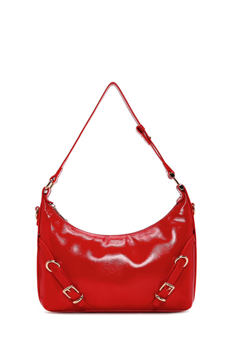 Women's Red Long Strap Patent Leather Shoulder Bag