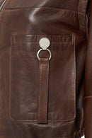 Edwina Women's Brown Leather Jacket with Removable Sleeves | Derimod