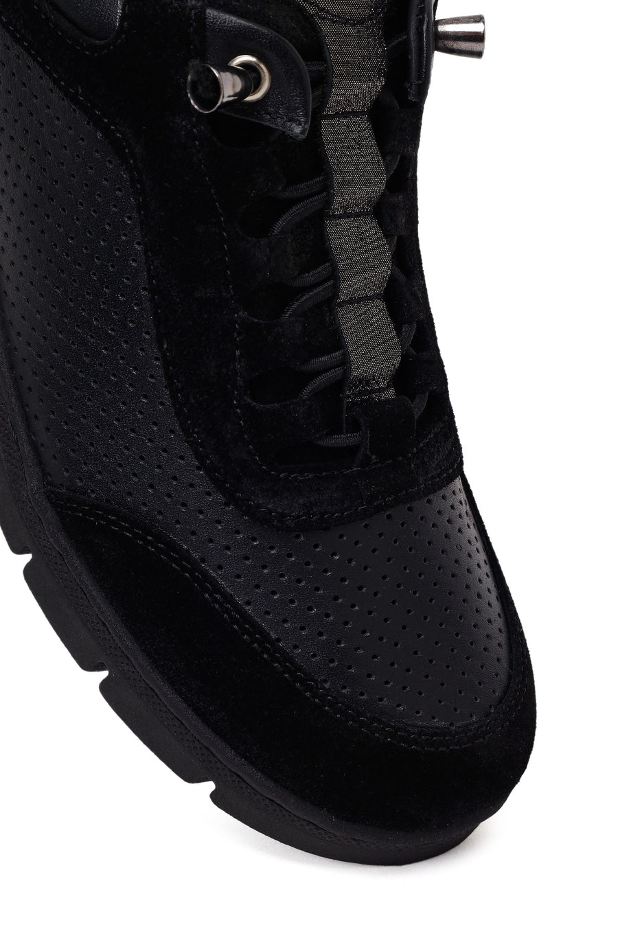 Woman Black Lace-Up Thick-Soled Leather Comfort Shoes