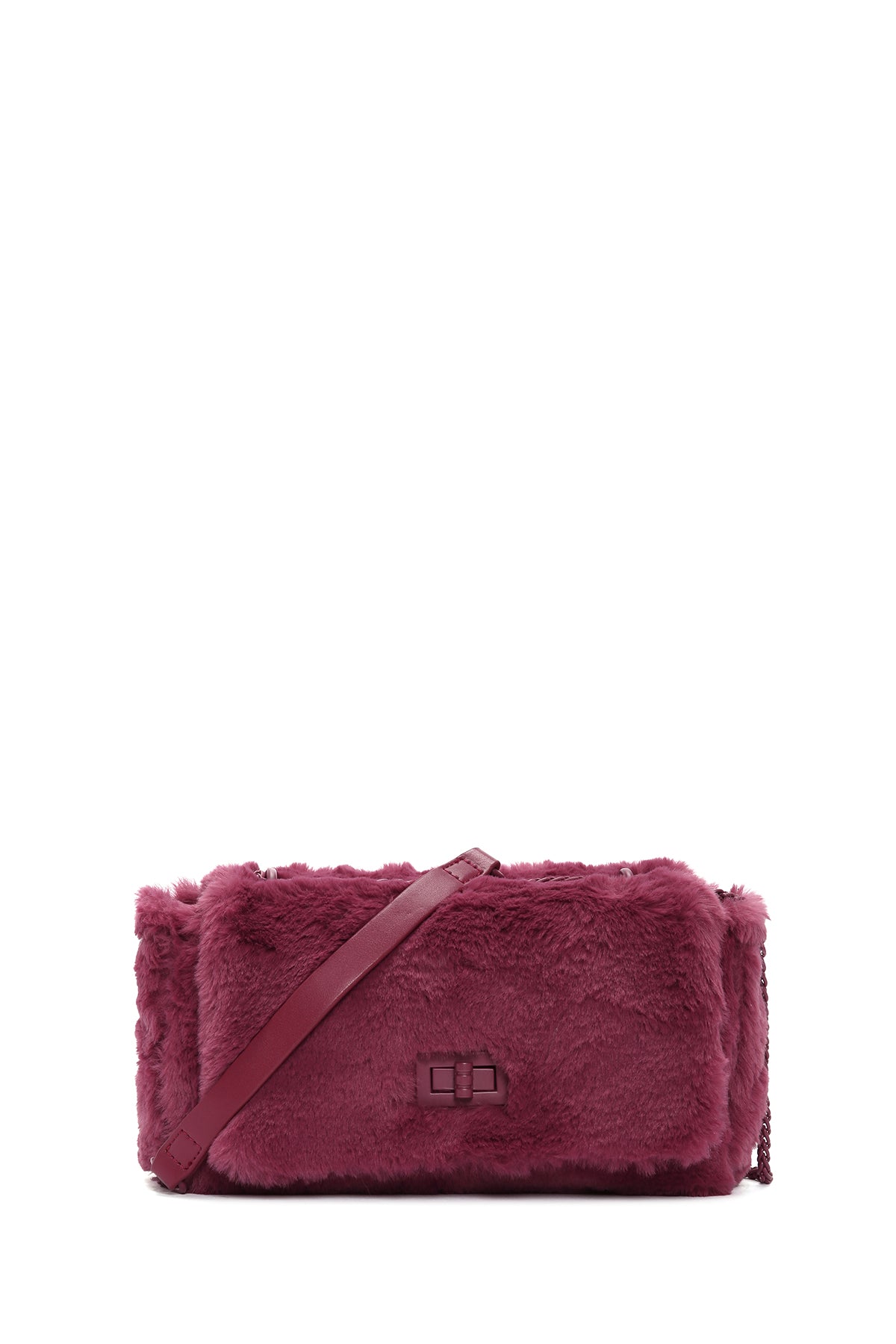 Women's Burgundy Long Strap Plush Crossbody Bag 23WBD2711PH | Derimod