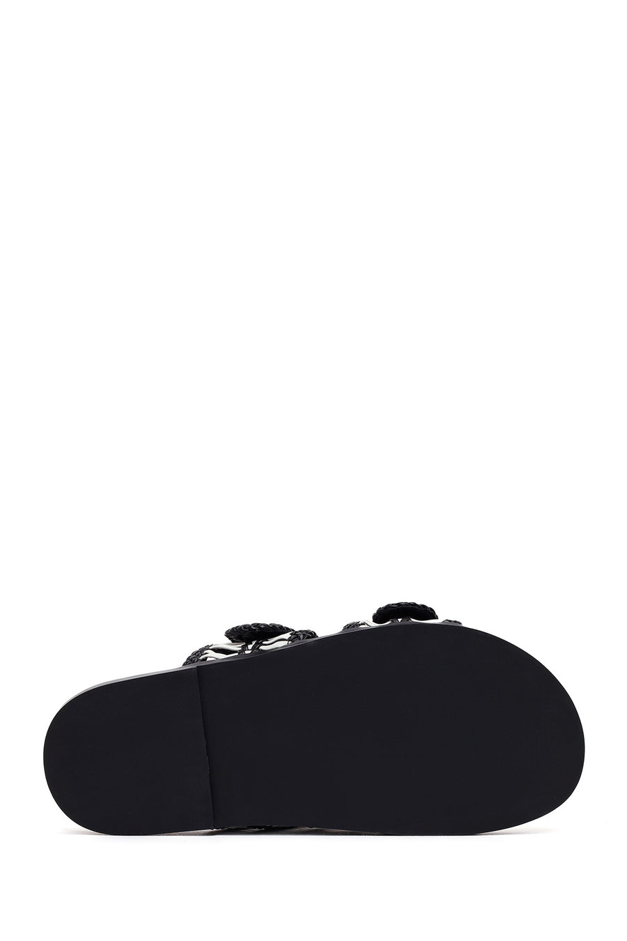 Woman Black Double-Buckle Braided Slipper