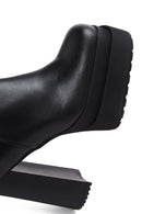 Women's Black Leather Zippered Platform Heeled Boots | Derimod