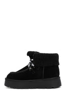 Women's Black Thick-Soled Fur Suede Leather Boots | Derimod