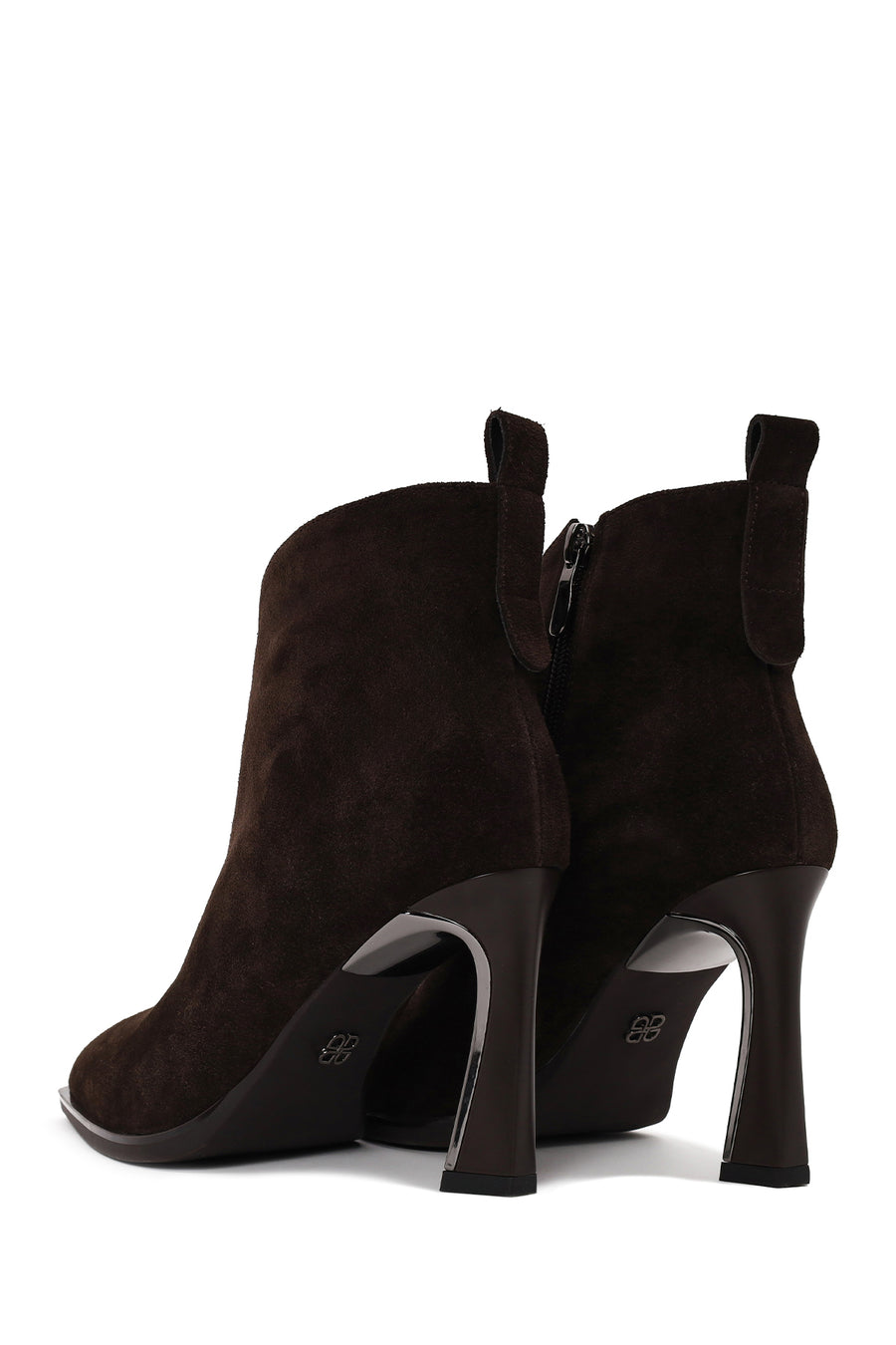 Woman Brown Zip Closure Heeled Suede Boots