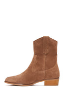 Women's Tan Suede Leather Cowboy Boots | Derimod