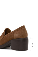Woman Tan Chunky-Heel Suede Loafer | Derimod