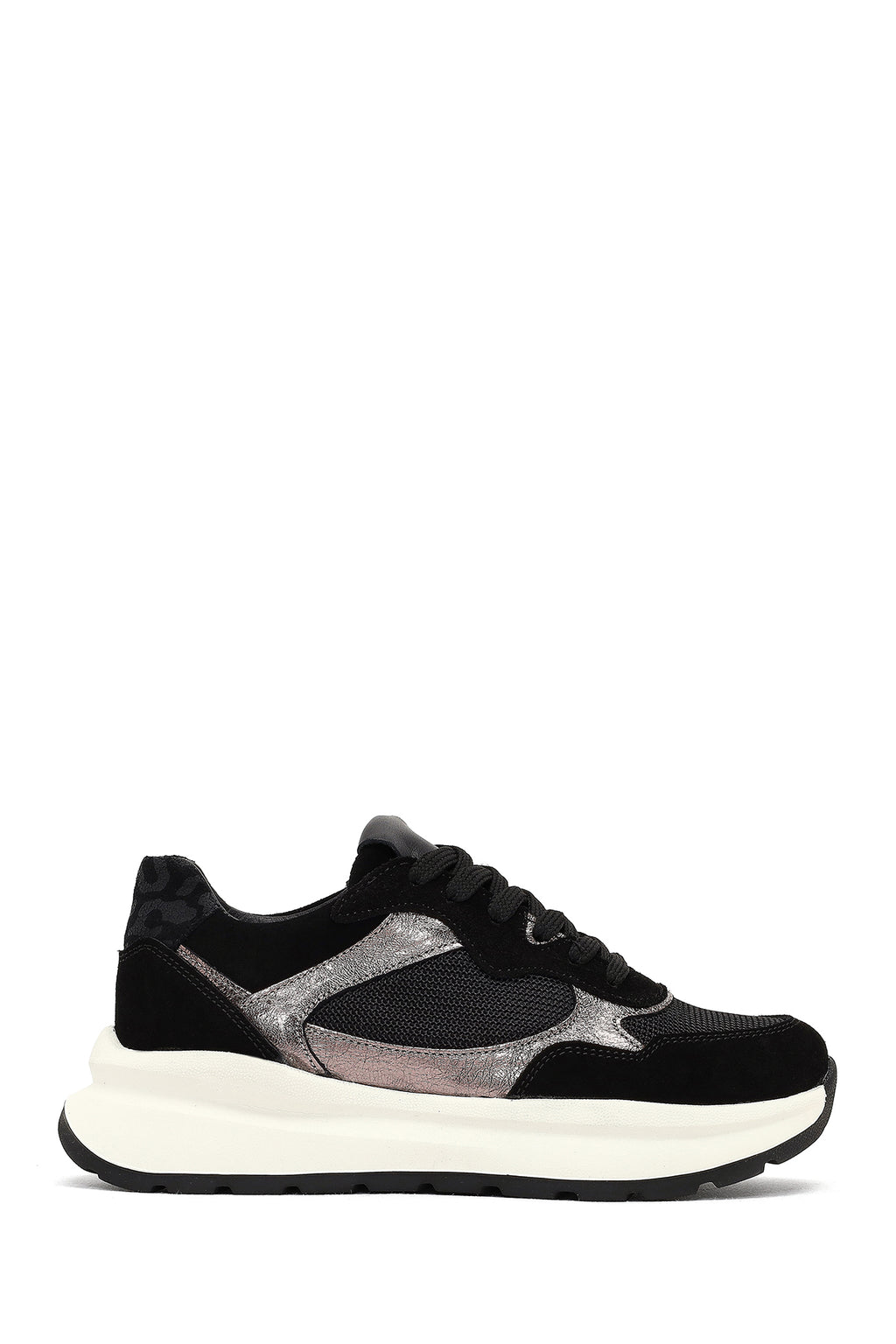 Kadın Siyah Bağcıklı Kalın Tabanlı Deri Sneaker
