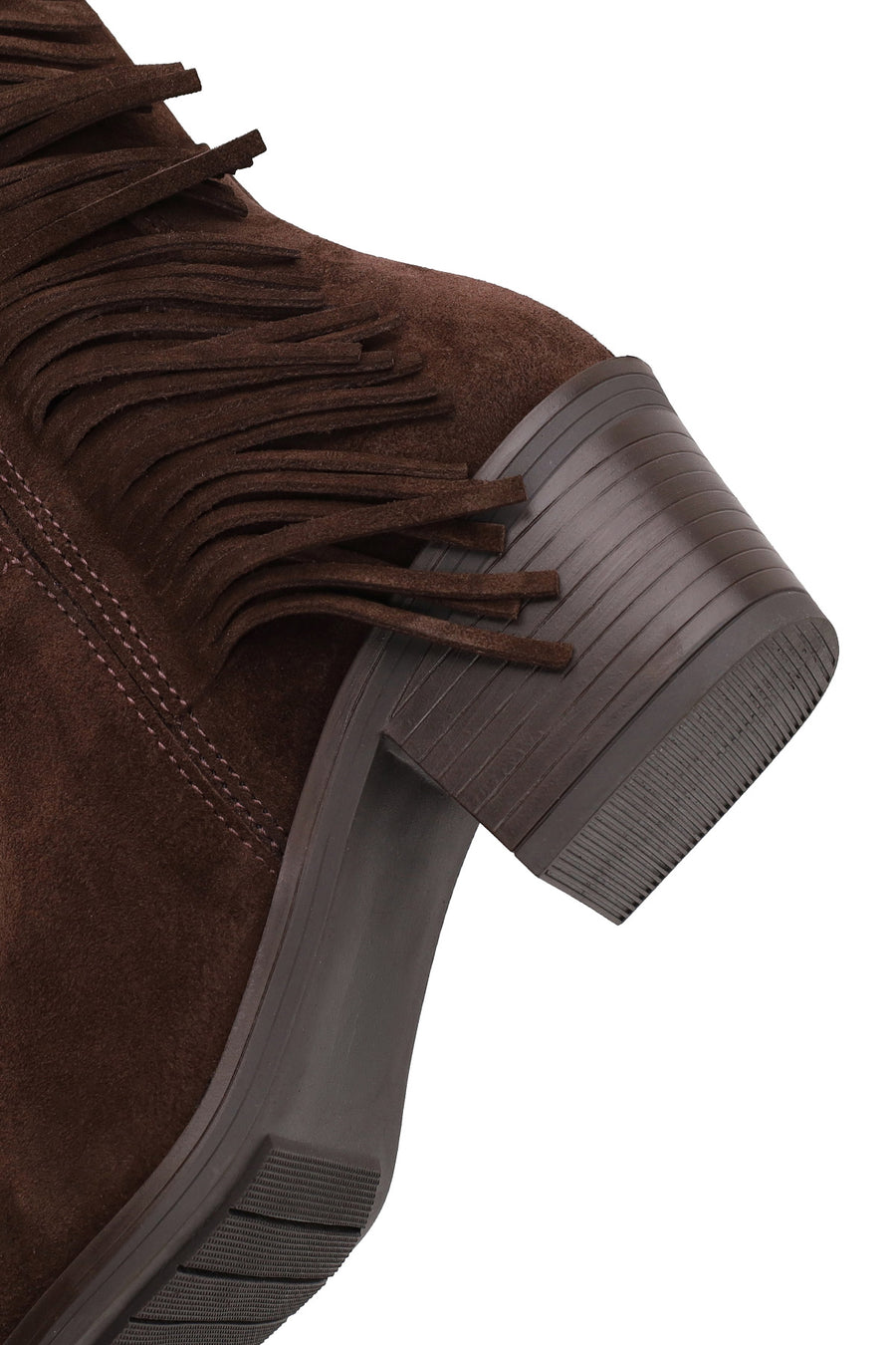Woman Brown Tassel Chunky-Heeled Suede Leather Cowboy Boots