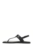 Women's Black Buckle Thong Leather Sandals | Derimod