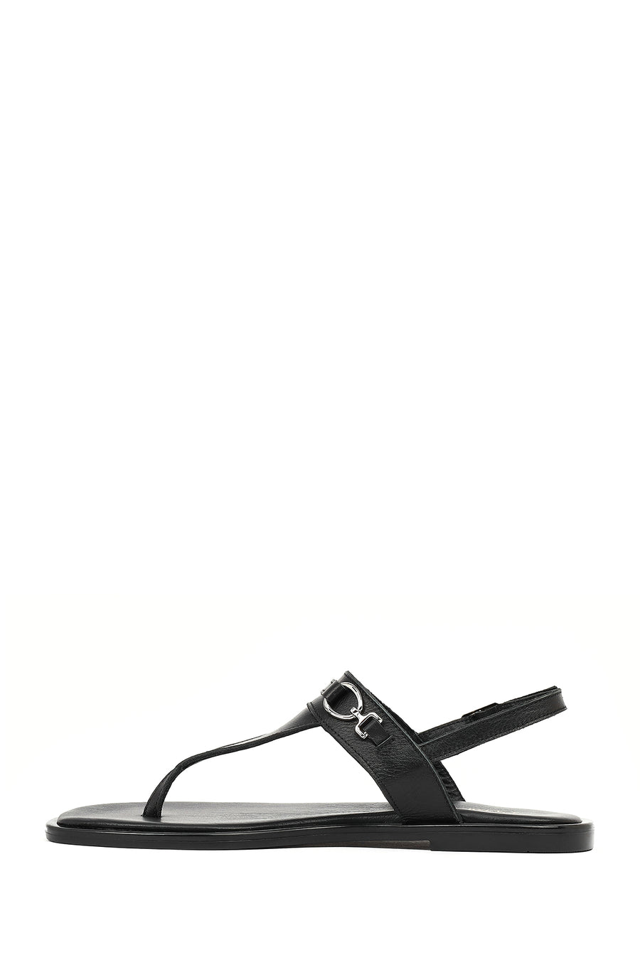 Women's Black Buckle Thong Leather Sandals