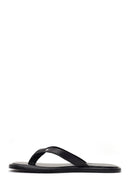 Woman Black Leather Flip-Flops | Derimod