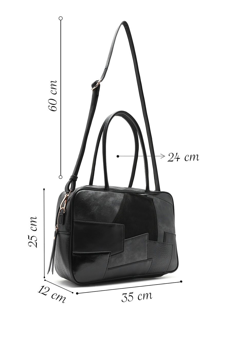 Women's Black Long Strap Patterned Shoulder Bag