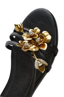 Women's Black Ankle Buckle Stoned Sandals | Derimod