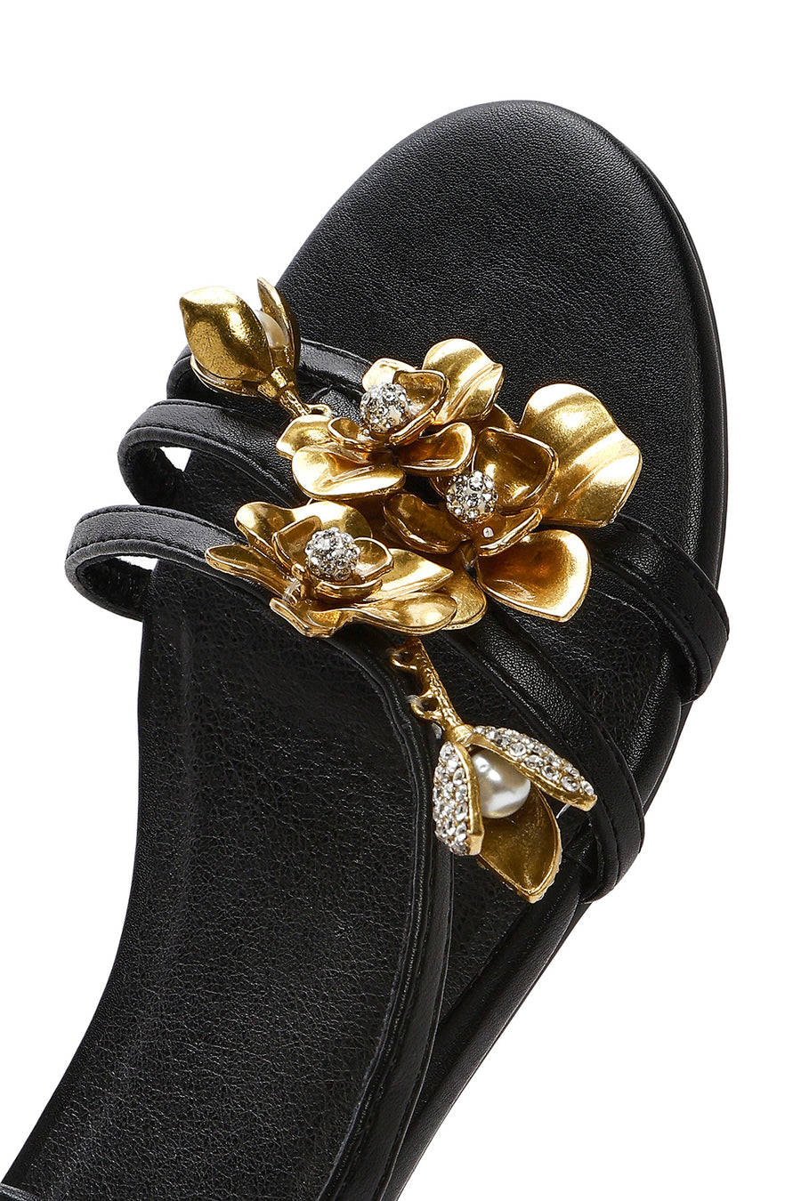 Women's Black Ankle Buckle Stoned Sandals