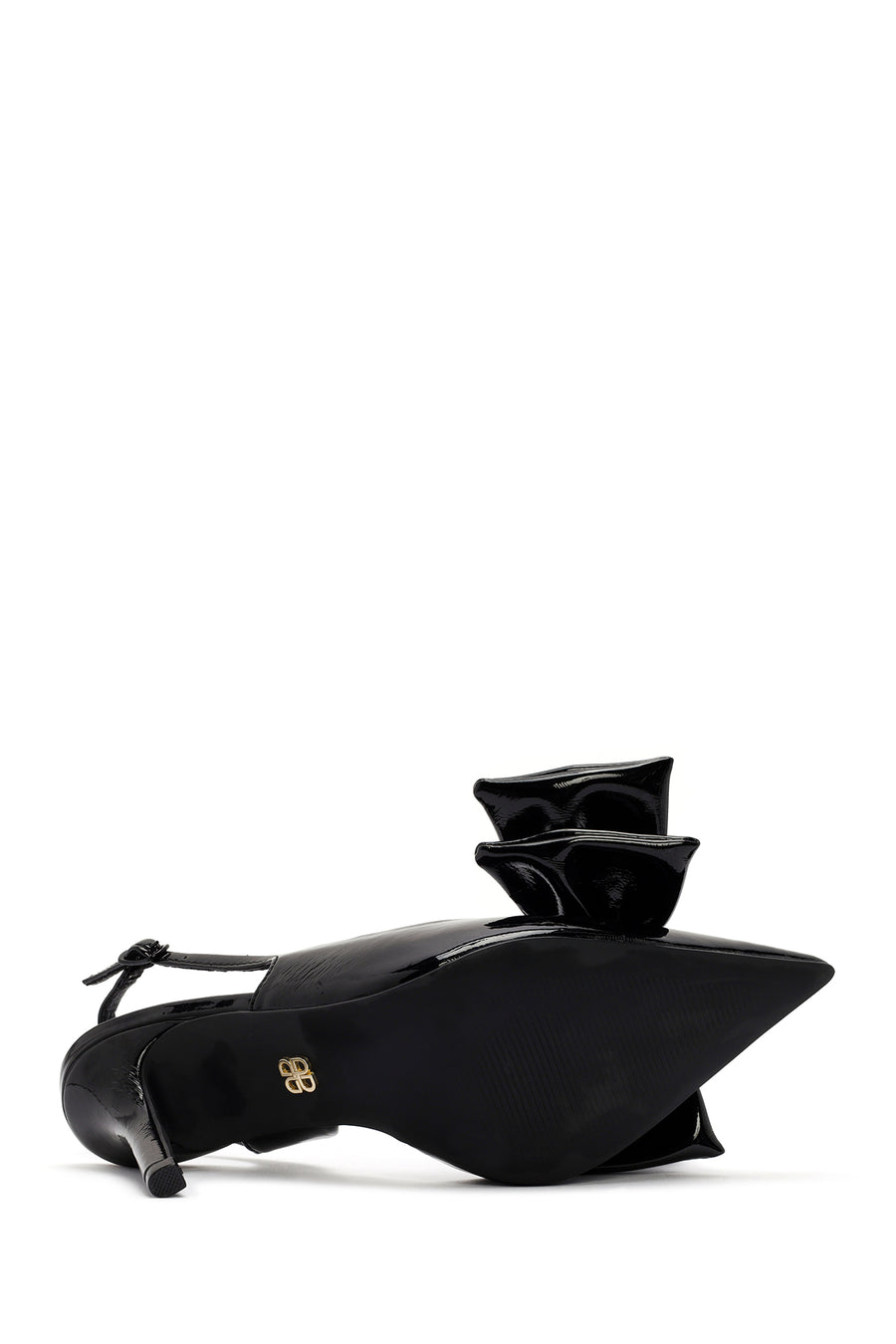Women's Black Open Back Thin Heel Patent Leather Shoes