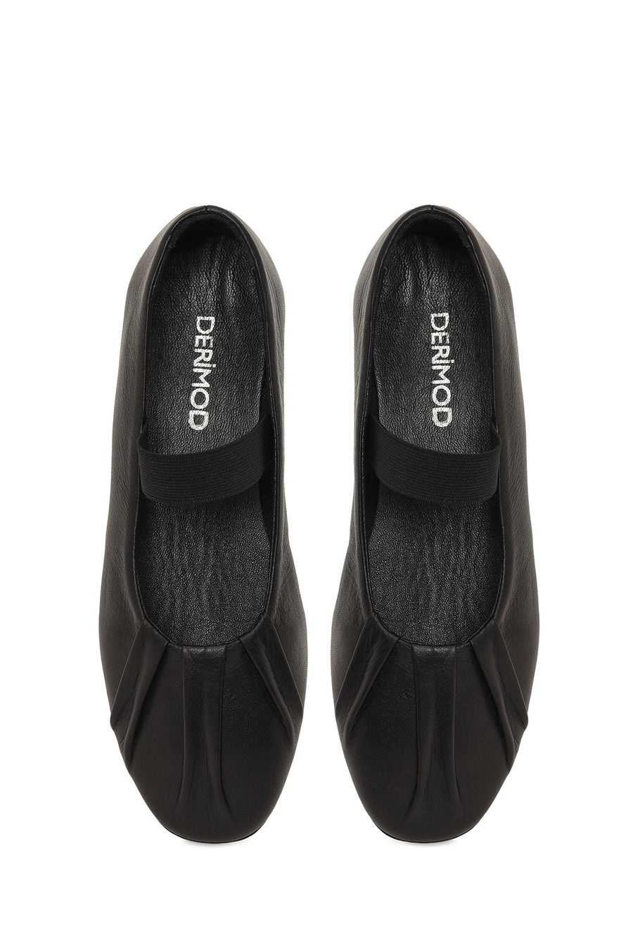 Women's Black Banded Leather Ballerinas