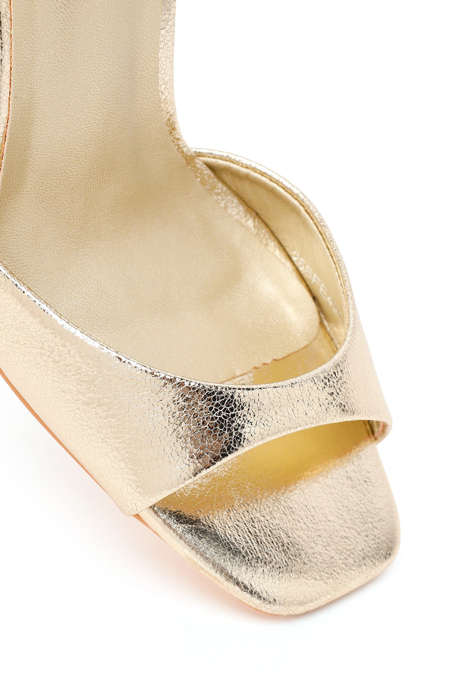 Woman Gold Ankle-Strap Buckled High Thin-Heel Metallic Sandal