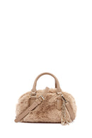 Women's Cream Long Strap Accessory Detailed Plush Mini Handbag | Derimod