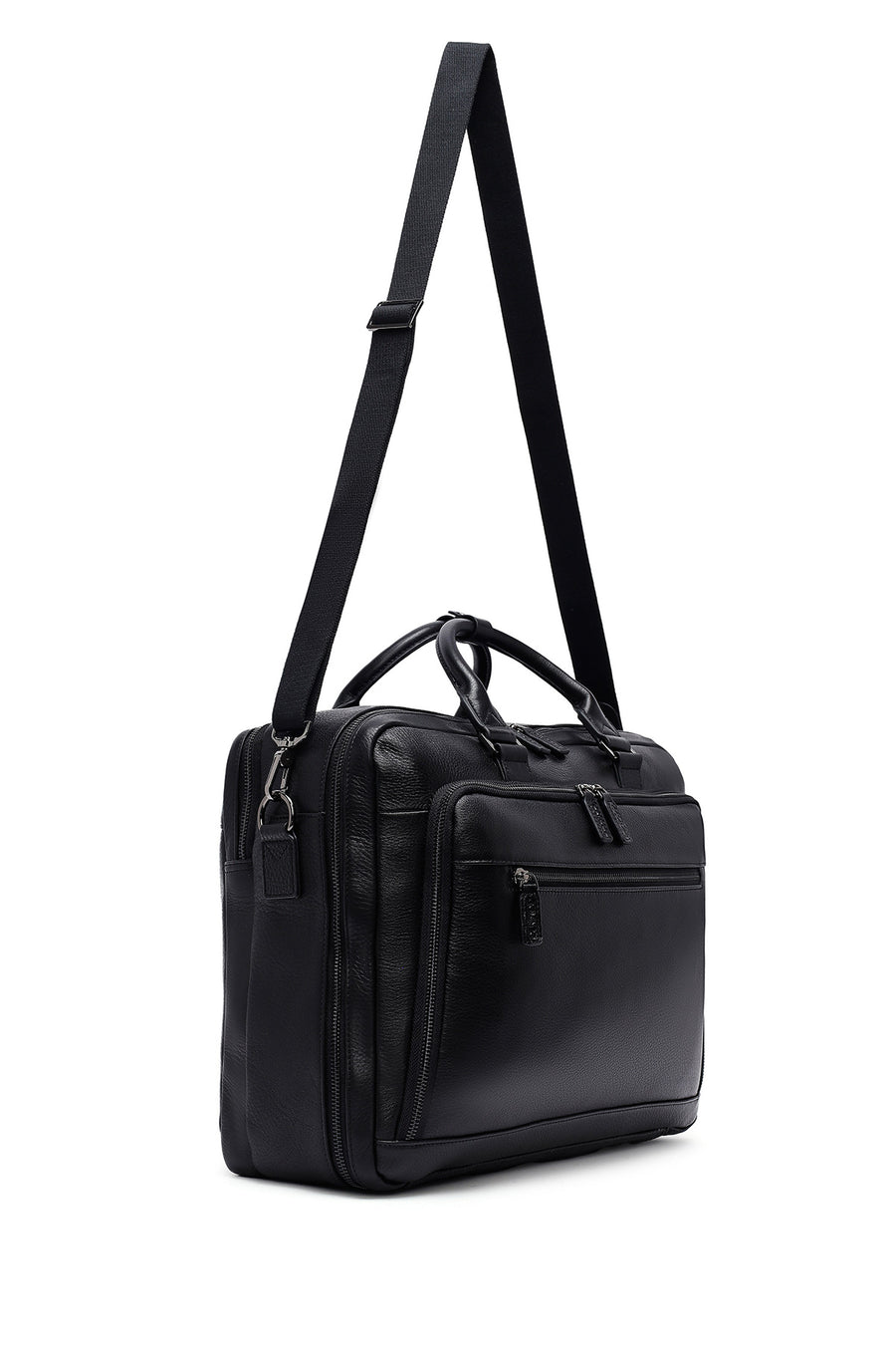 Men's Black Long Suspender Leather Briefcase