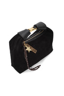 Women's Black Long Strap Suede Leather Mini Handbag | Derimod