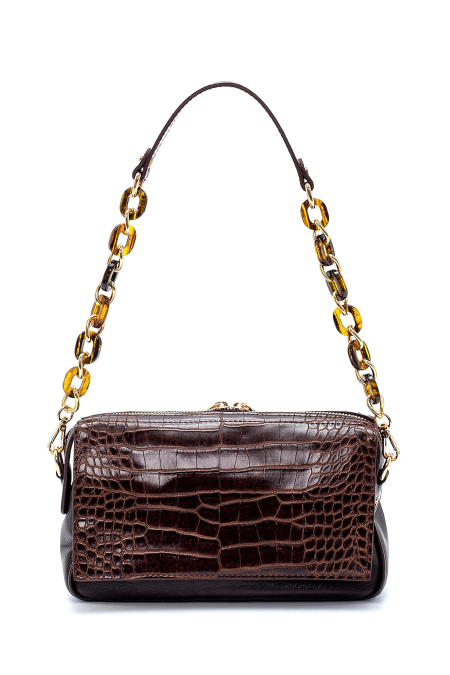 Women's Crocodile Patterned Shoulder Bag with Strap Detail