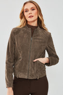 Emily Women's Mink Short Suede Leather Jacket | Derimod