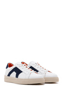 Men's White Navy Blue Suede Detailed Leather Sneaker | Derimod