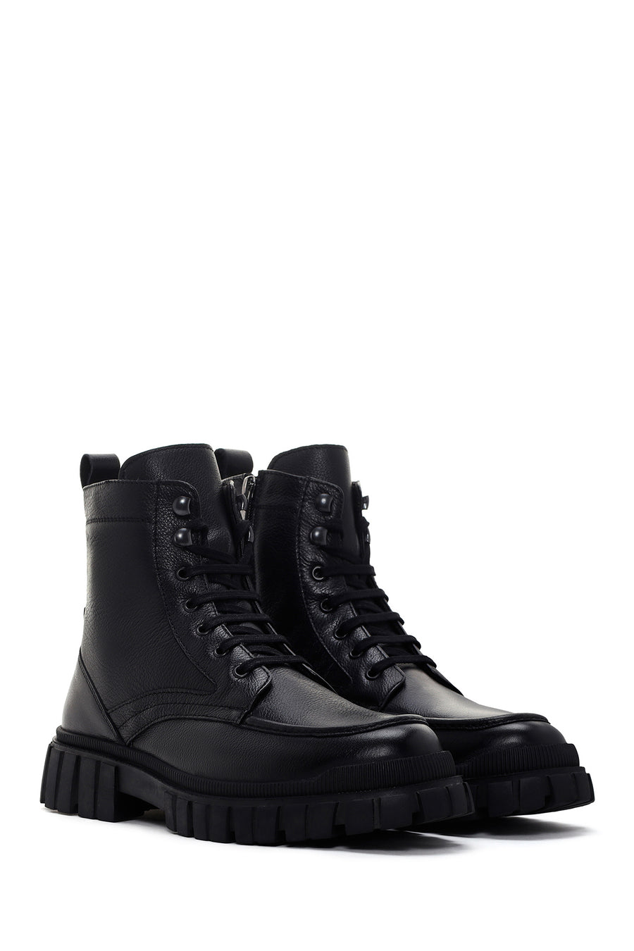 Men's Black Leather Zippered Casual Boots