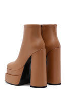 Women's Tan Leather Platform High Heel Boots | Derimod