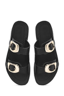 Women's Black Double Buckle Thick Soled Slippers | Derimod