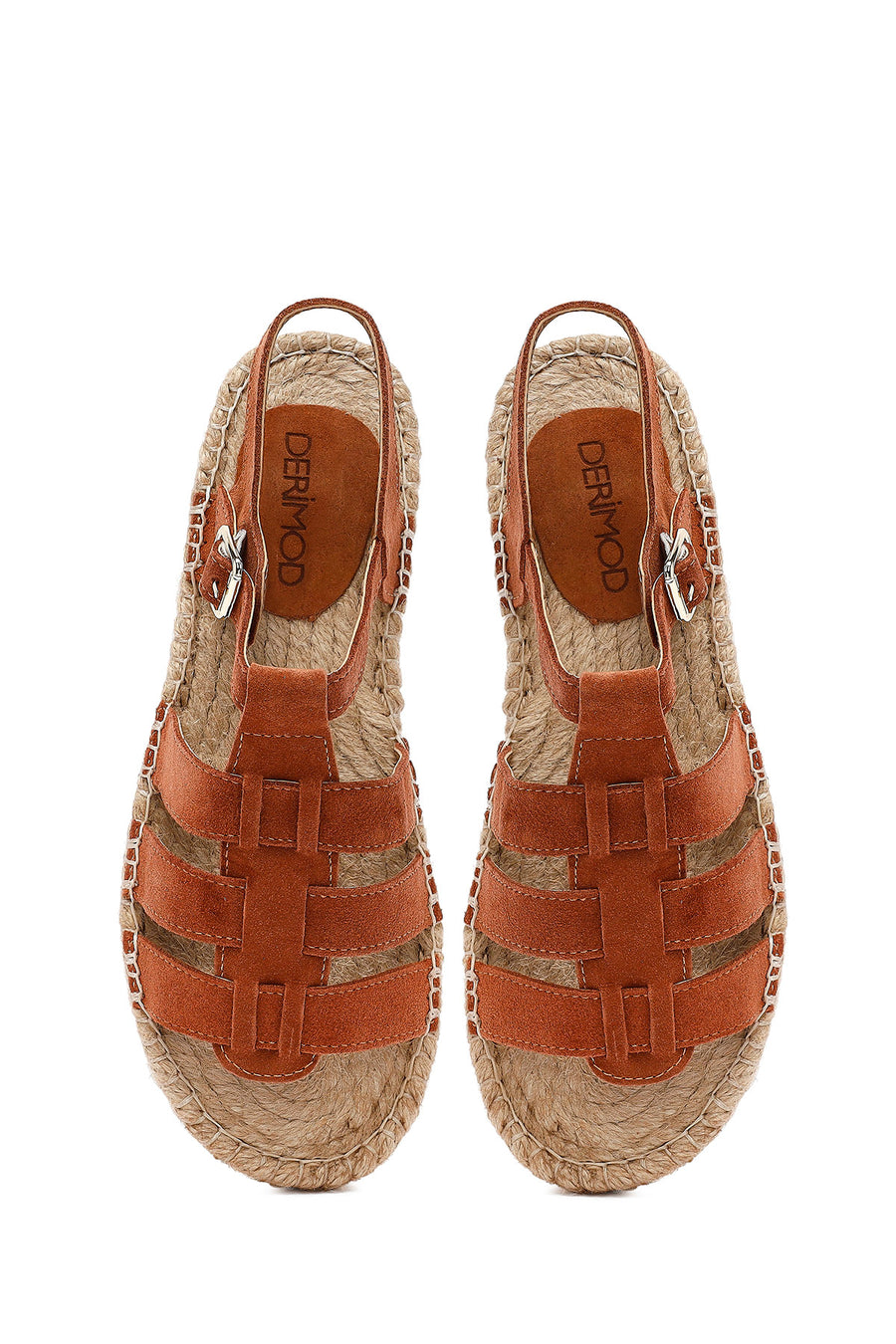 Women's Brown Buckled Suede Leather Espadrille Sandals