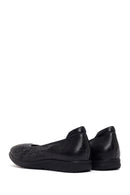 Women's Black Patterned Leather Ballet Flats | Derimod