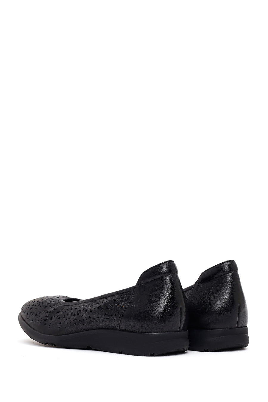 Women's Black Patterned Leather Ballet Flats