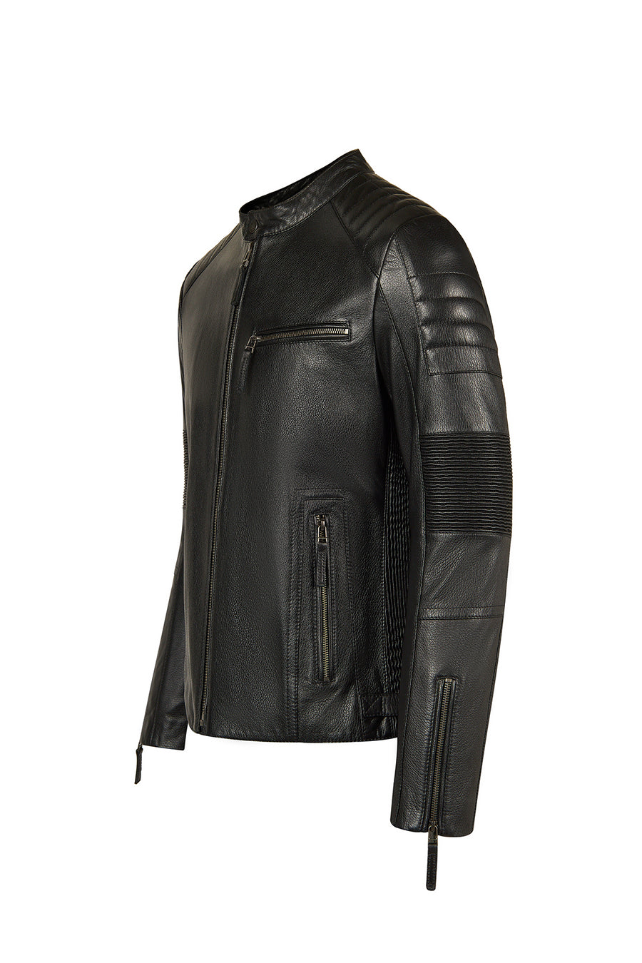Lavine Male Black Slim-Fit Leather Jacket