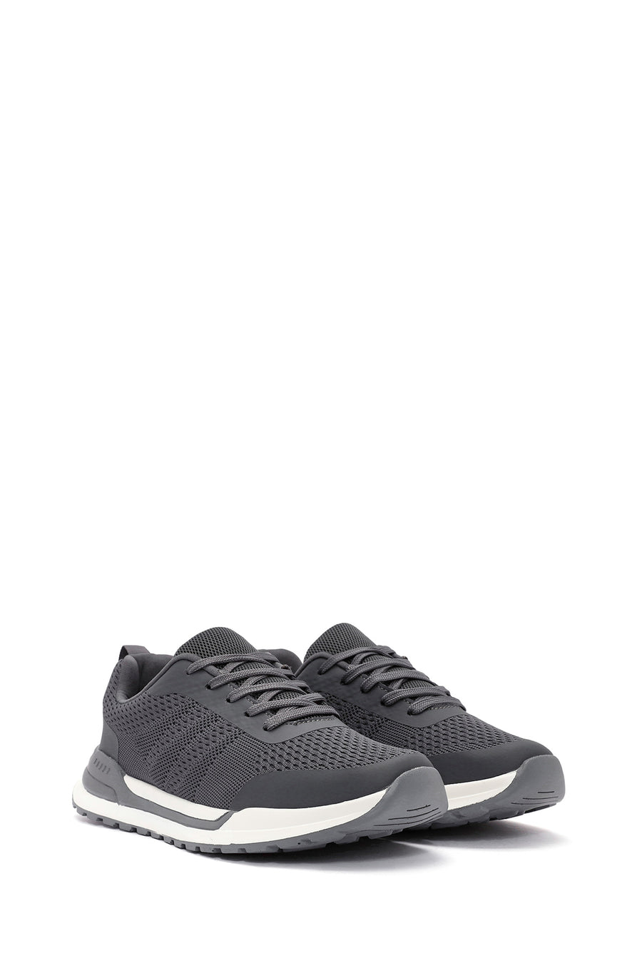 Men's Grey Lace-Up Fabric Sneakers