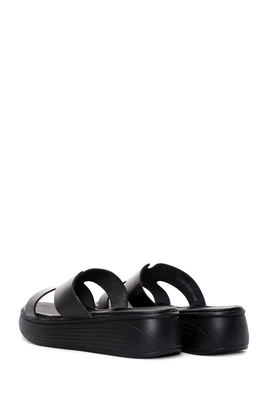 Women's Black Thick Soled Leather Slippers